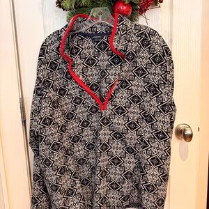 Lands' End Navy and White Fleece with Red Trim